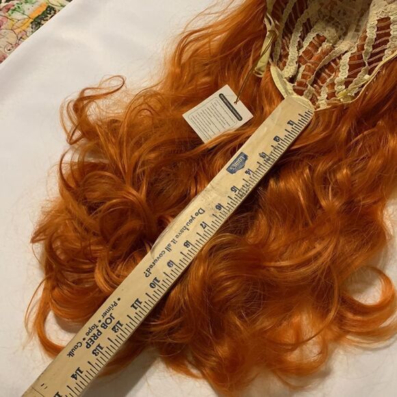 Reddish orange, long wavy, synthetic wig - Picture 10 of 12